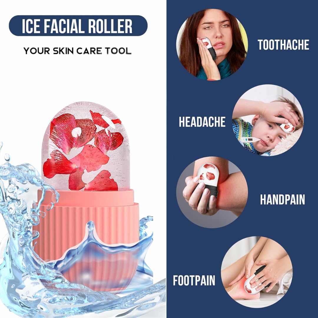 Ice Roller for Face & Neck Massager – Reusable Cold Therapy Roller for Glowing Skin